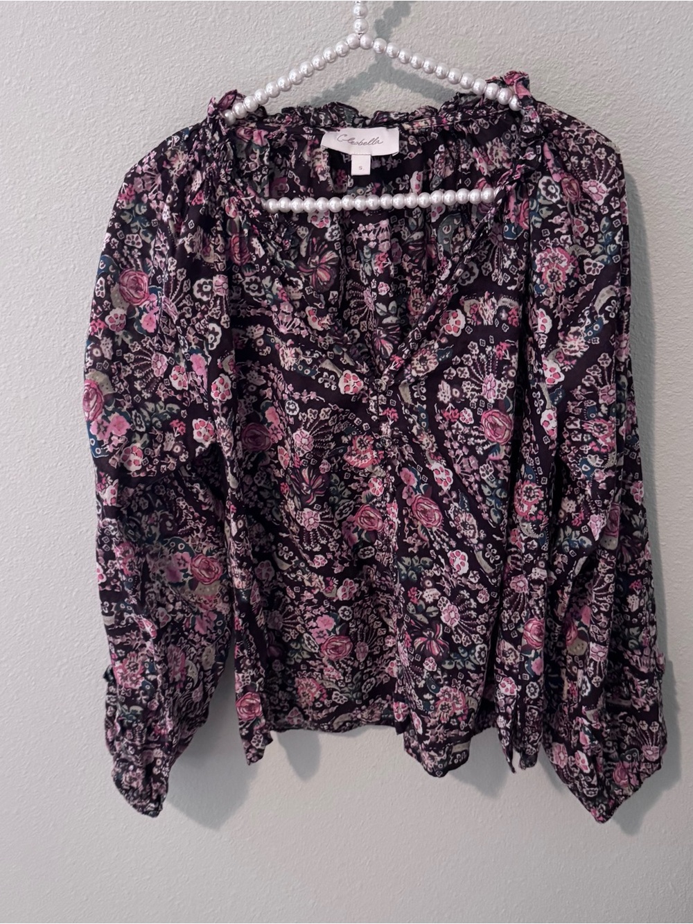 Cleobella Brown Blouse with Pink Floral Print